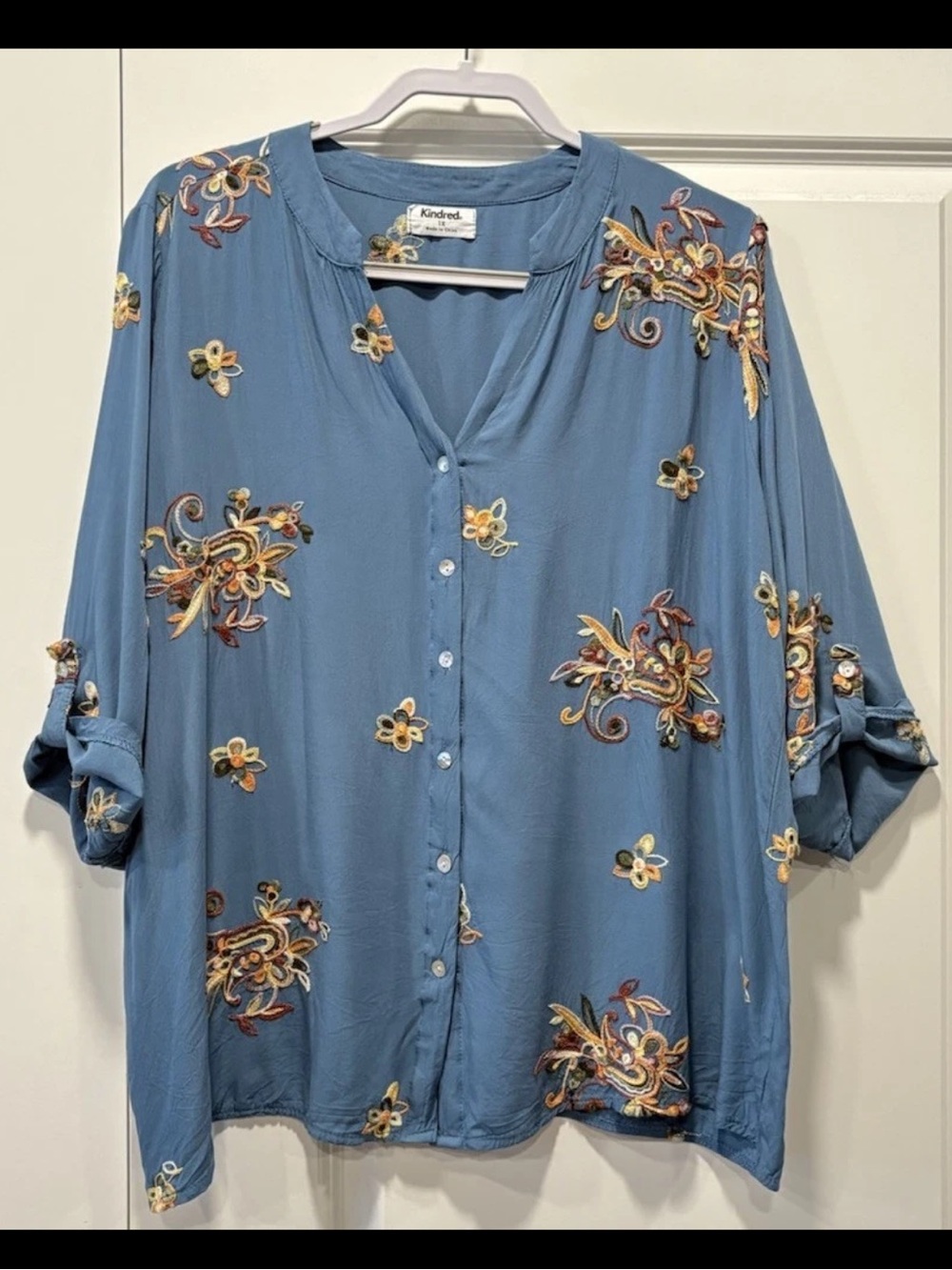Anthropologie Kindred Embroidered Floral Top Blouse Size 1X Summer  Lightweight